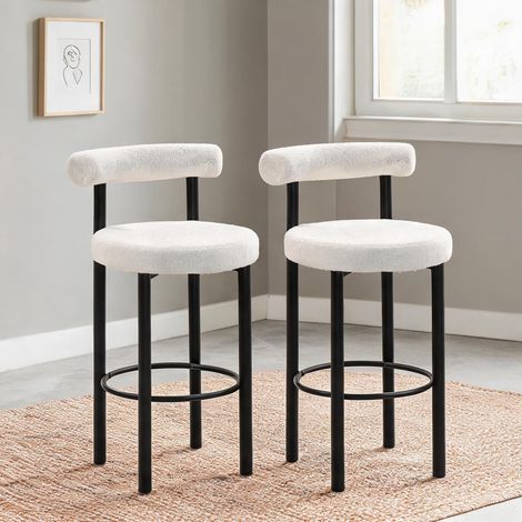 Tabouret de bar blanc en tissu bouclette 52,5 x 50 x 98 cm (1/5)