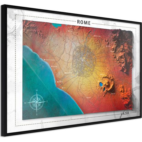 Affiche Murale Encadrée "Raised Relief Map Rome" 45 x 30 cm Noir