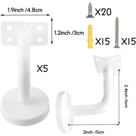 NALOOKAMIC  Support de Main Courante,5PCS Acier Inoxydable Supports de Rampe Main Courante Supports Muraux,Utilisé pour le Support d'escalier de Main Courante d'escalier (Blanc)