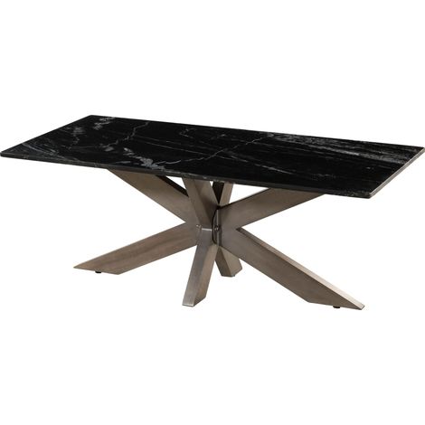Table basse 120x60 marbre noir / pied central fer au look antique laiton BARCELONA 404