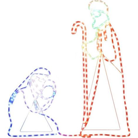 Figurines de Noël de Marie et Joseph avec 264 lumières LED, mesurant respectivement 40x55 cm et 38x100 cm. (1/5)