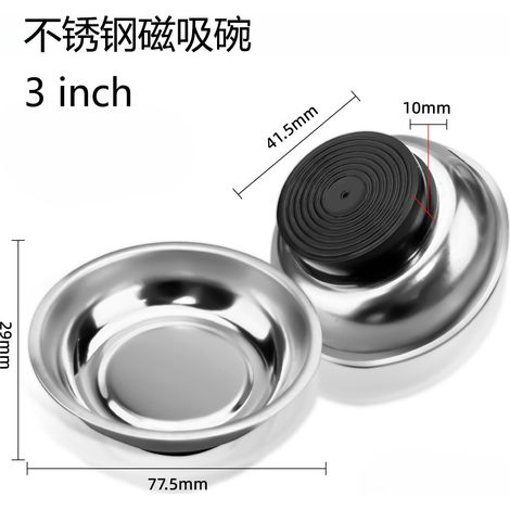 Support magnétique en acier inoxydable de 7,6 cm (3 pouces) pour petites pièces de quincaillerie. Bol de rangement magnétique en acier inoxydable pour outils de réparation automobile portables.