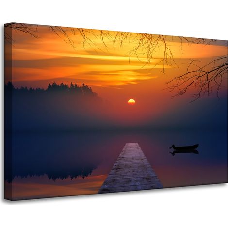 Lienzo impreso Naturaleza Atardecer sobre el lago 90x60 cm