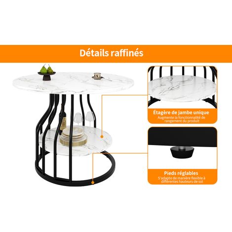 Table à manger ronde (80×80×76cm), table de cuisine, table basse ronde pour 4 personnes, petit plateau rond central de rangement, adaptée à la salle à manger, au salon, plateau MDF effet marbre, noir (1/5)