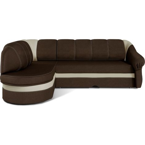 Sofá de esquina izquierda convertible BENANA 250 cm marrón y crema con almacenaje (1/4)