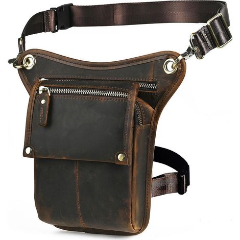 Herren Beintasche aus Canvas & Leder, Motorrad, Outdoor, Braun (1/5)