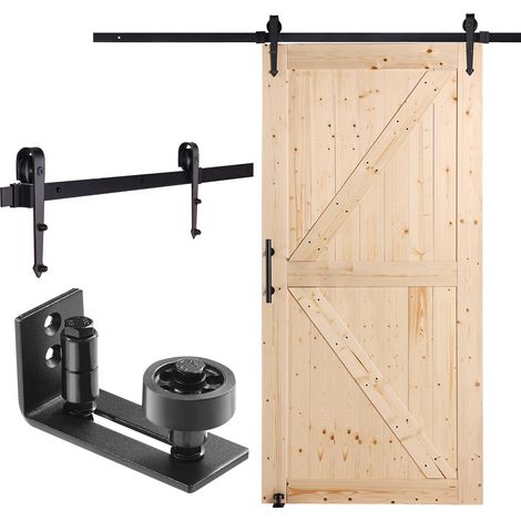 VEVOR Porte de grange coulissante avec quincaillerie, panneau en bois deepicea de 42 po x 84 po, comprend un rail de glissement silencieux et un guide de plancher 8 en 1, une poignee de porte, une ins