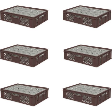 BRB 6x boîte en verre 600x400 mm, 24 verres jusqu’à 122 mm de hauteur/diamètre 87 mm, marron
