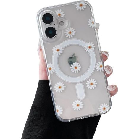 Ecleanfy - Coque iPhone 16 Magnétique Transparente - Motif Fleur Marguerite - Compatible MagSafe Charge Sans Fil - Protection Antichoc (1/5)