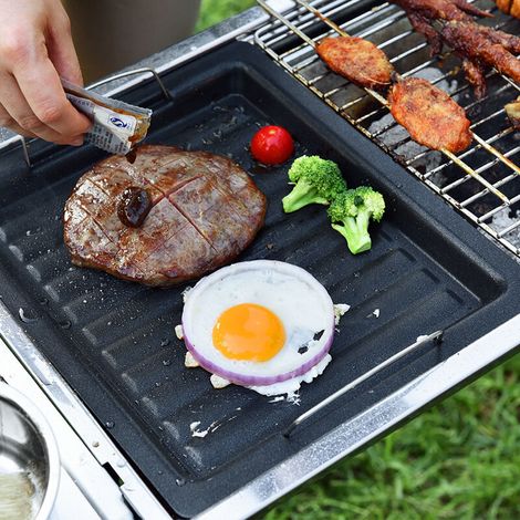 poêle à barbecue plaque de barbecue en acier inoxydable de qualité alimentaire résistante à la rouille poêle à frire plaque de grillage non collante plaque de cuisson portable plancha (1/5)