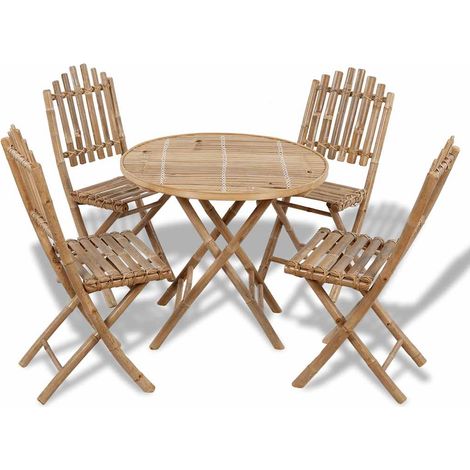 Ensemble Table et Chaise de Jardin 5 pcs - Mobilier à dîner d'extérieur pliable Bambou BV924347 - BonneVie (1/5)