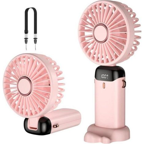 Mini ventilateur portable, rechargeable par USB, 5 vitesses de ventilation, livré avec une base, ventilateur de bureau pliable.