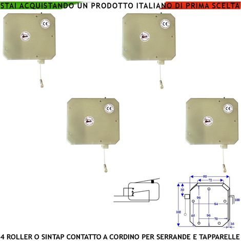 Contatto a Corda 4 Pezzi Antifurto Tapparella o Serranda Dal Taglio Strappo e Sollevamento la Fune in Nylon che Scorre su Carrucola in Ottone Roller Impulsi Veloci 4/6 mS Necessita di Conta Impulsi (1/2)