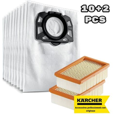Adecuado para Kärcher WD 4, WD 5, WD 6, WD 4290 / 5200 M / 5300 M / 5600 MP. Bolsa de filtro de pelusa + filtro plano plisado (paquete de 10+2). (1/4)