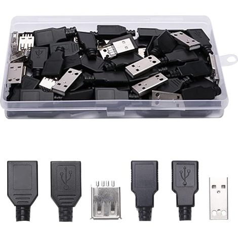 Lot 12 connecteurs USB 2.0 type A mâle et femelle coque plastique (1/5)