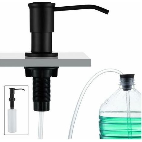 pair Memkey – Distributeur de savon encastrable noir – Capacité 500 ml – Tuyau silicone 1,0 m – Acier inoxydable et plastique PE – Installation rapide (1/5)