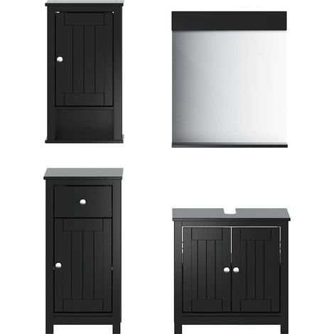 Maison Exclusive - 4-tlg. Badmöbel-Set BERG Schwarz Massivholz Ki