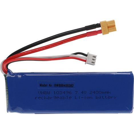 vhbw Battery compatible with XT30 Plug for Model Making Device e.g. Racing Car, Helicopter, Plane (2400mAh, 7.4 V, Li-polymer, 104 x 34 x 15.5 mm)