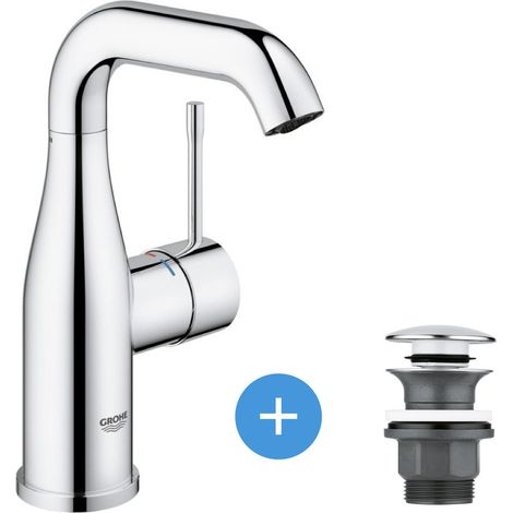 Grohe Essence Set 1/2' mezclador monomando de lavabo tamaño M + Grohe clic clac escurridor de lavabo con rebosadero (23463001-CL (1/5)