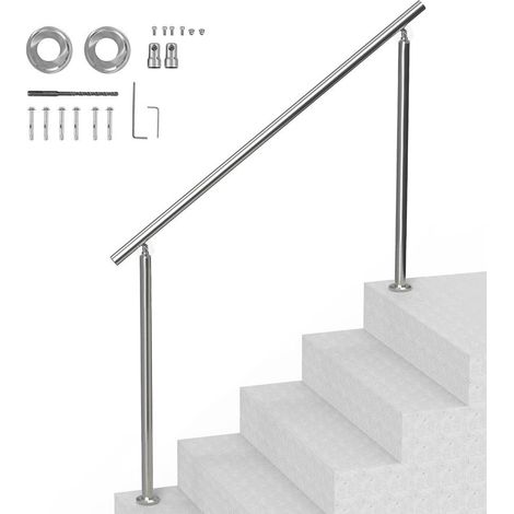 Rampe d'Escalier 150 cm Main Courante Extérieure en Acier Inoxydable 201 Garde-Corps Angle Réglable 0-45° Argent (1/5)