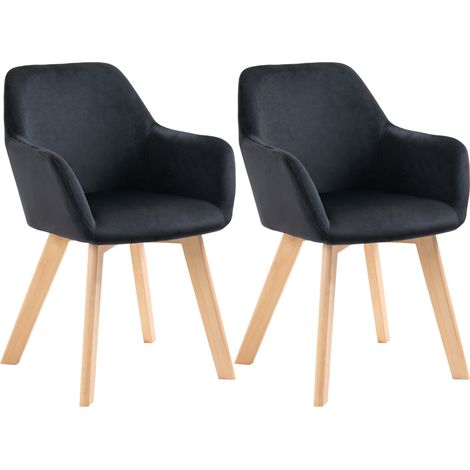 Set aus 2 modernen Esszimmerstühlen, schwarzer Samt, Gummibaumholz, 54 x 57 x 80 cm