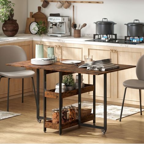 Klapptisch 133,4 x 80 x 75 cm Braun mit 2 offenen Fächern, mobil und platzsparend (1/5)