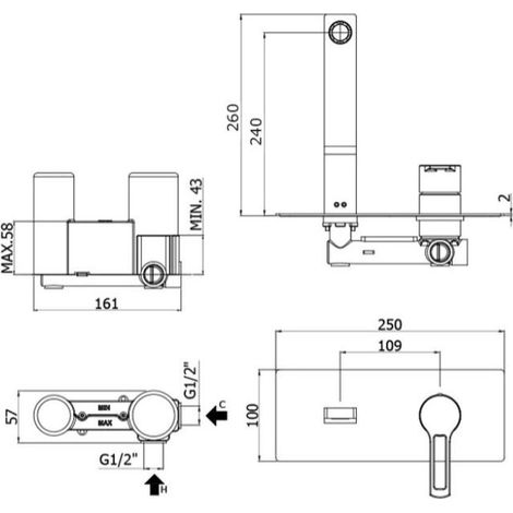 Unterputz-Waschtischbatterie mit 240 mm Auslauf Paffoni Ringo Serie RIN106NO Messing - Mattschwarz (1/2)