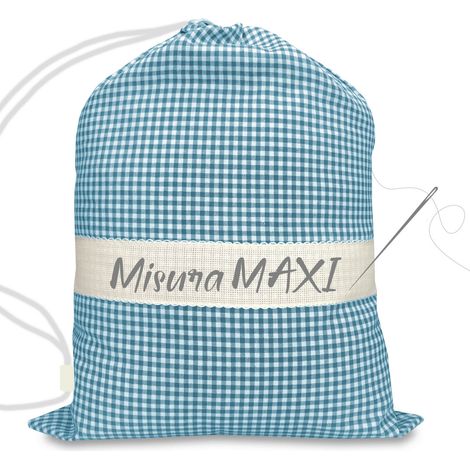 SACCO ASILO misura GRANDE MAXI cm. 45x60 a QUADRETTI TINTO IN FILO con tela AIDA per ricamare il nome Turchese (1/2)