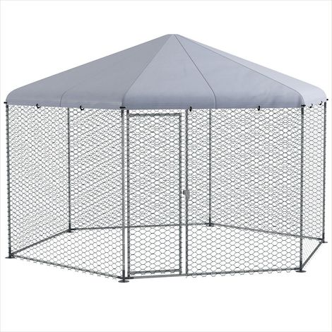 Poulailler extĂ©rieur 10 mÂČ avec bĂąche impermĂ©able anti-UV acier (1/5)