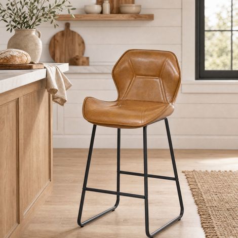 Sgabello da bar 48,5x47x91,5 cm in similpelle marrone, moderno per cucina FloraGrace (1/5)