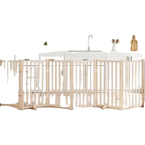 Porte pour chien, design pliable à 6 panneaux, en bois de sapin massif, Brun (1/2)