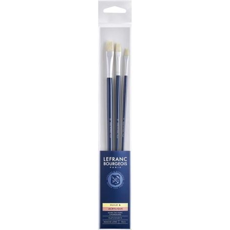 LEFRANC BOURGEOIS Lot de 3 Pinceaux - Plats n°4 / 8 / 12 - Manche long