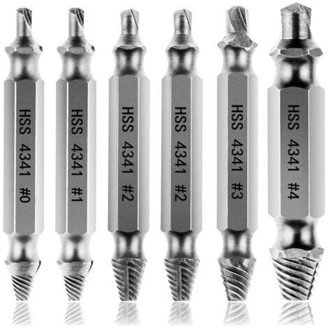 Extracteurs de vis endommagés [6 pièces], extracteur de vis, extracteur de boulon cassé en acier HSS 4341, dureté supérieure à 63 HRC (1/4)
