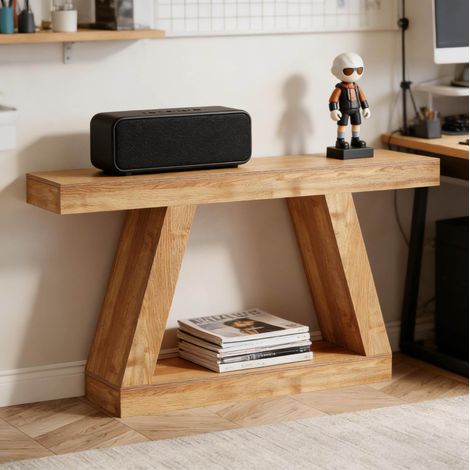Tavolo consolle da ingresso in MDF effetto legno naturale, 140 cm, con ripiano OKMYHOME (1/5)