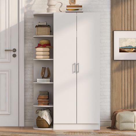 Armario ropero de dormitorio 90 x 55 x 170 cm con 2 puertas estantes y cajones organizadores de madera mdf estilo nórdico - blanco y natural (1/5)