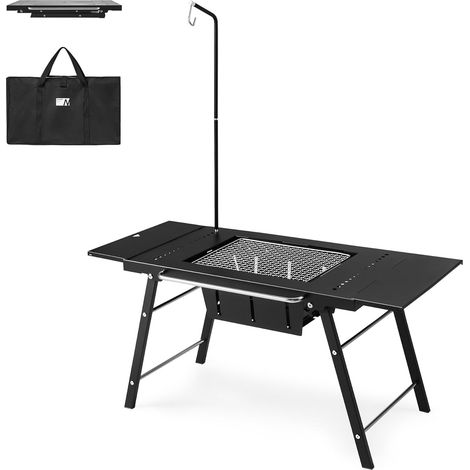 Table IGT portable avec barbecue au charbon de bois, table de camping pliable livrée avec rallonge et support de lanterne, idéale pour les barbecues en plein air (1/5)
