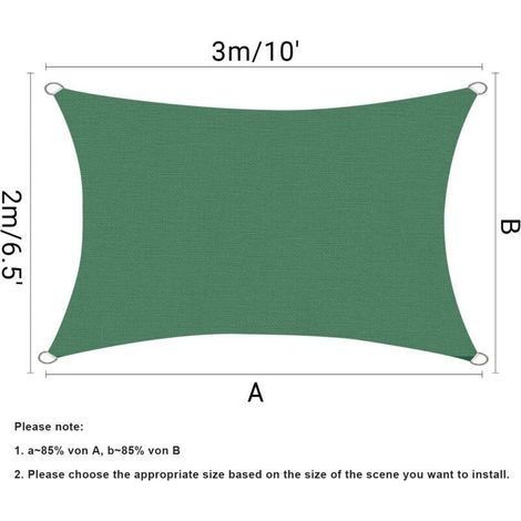 Sonnensegel mit 95 % UV-Effizienz, Oxford-Gewebe, für Terrasse, Balkon, Rasen, Party, Outdoor-Aktivitäten (2 x 3 m, Dunkelgrün) (1/3)