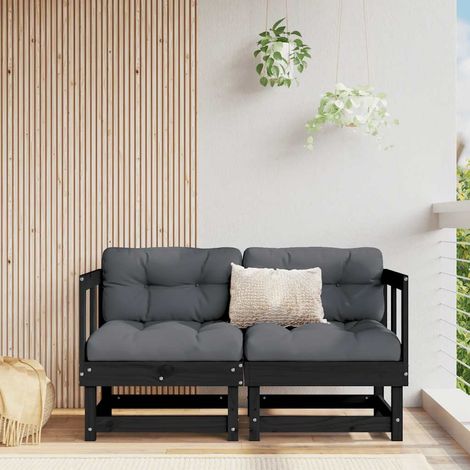 Teenpull – Ecksofas mit Kissen 2 Stk. Schwarz Massivholz Kiefer (1/5)