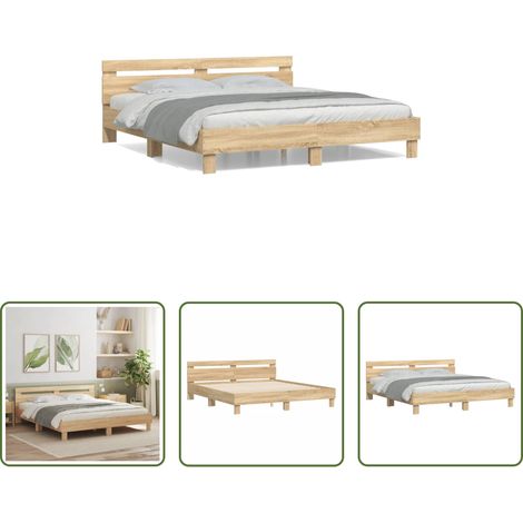 vidaXL Cama con cabecero madera de ingeniería roble Sonoma 160x200 cm (1/5)