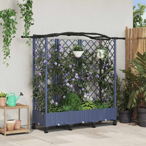vidaXL Hochbeet mit Rankgitter und Dach Grau 163 x 40 x 129 cm PP (1/5)