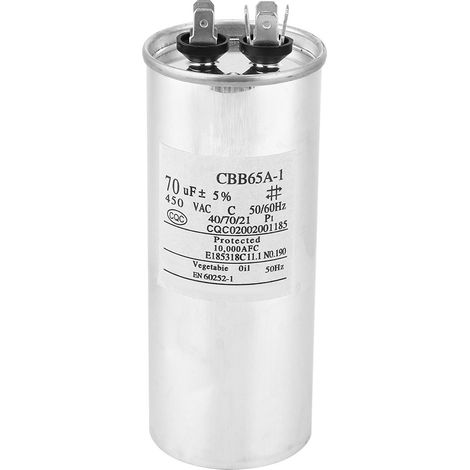 Condensateur CBB65 70 µF 450 V, boîtier en aluminium, pour compresseur de climatisation, 125 x 50 mm (1/5)