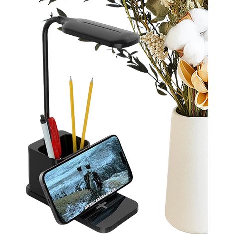 Lampe De Bureau Lumineuse - Luminaire Avec Support De Charge Sans Fil Et Porte-Stylo Lumière Portable Protection des Yeux Recharge de Téléphone Éclairage Doux Étui à Stylos pour Bureau Maison Lectur (1/5)