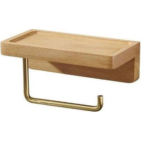 Porte Papier Toilette Double Installation Bois Massif Hêtre Dérouleur Support Papier WC Mural Auto-adhésif Coins Arrondis Porte Rouleau de Papier Décor pour la Salle de Bain Cuisine (Hêtre) (1/4)