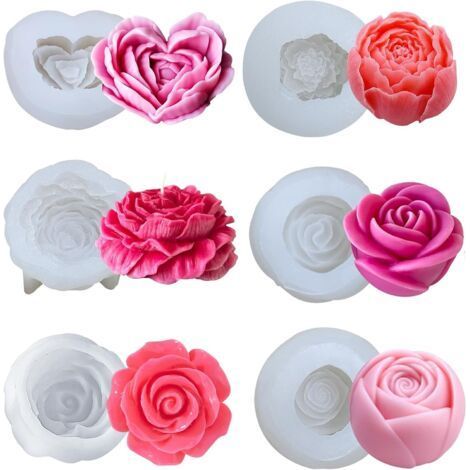 Moldes de silicona 3D con forma de flor (6 piezas) para hacer jabón, velas, pasteles, dulces, repostería y postres caseros. Un regalo artesanal ideal. (1/5)