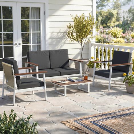 Set de Jardin 4 Places : 2 Fauteuils, Canapé, Table Basse (1/5)