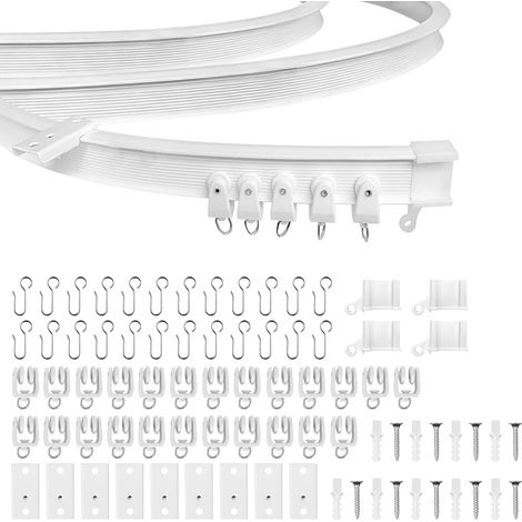Rail de rideau de plafond flexible - Avec roulettes silencieuses - Pour baie vitrée - Idéal pour fenêtre de douche, séparateur de pièce, intimité et décoration de la maison (blanc, 3m) (1/5)