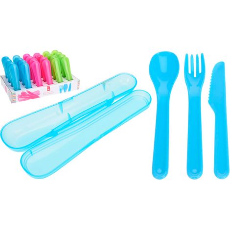 EXCELLENT cuberteria plastico 3 piezas surtida , Cubertería plástico 3 piezas surtidaColores surtidos, se envía según disponibilidadAptos para lavavajillasIncluye estuc