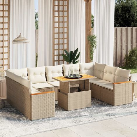 vidaXL Set Divano da Giardino 10 pz con Cuscini Beige in Polyrattan (1/3)