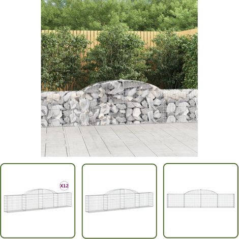The Living Store Paniers à gabions arqués 12 pcs 300x30x60/80 cm Fer galvanisé - Panier Gabion - Mur Gabion - Clôture Gabion - Décoration Jardin - Barrieres Jardin (1/5)