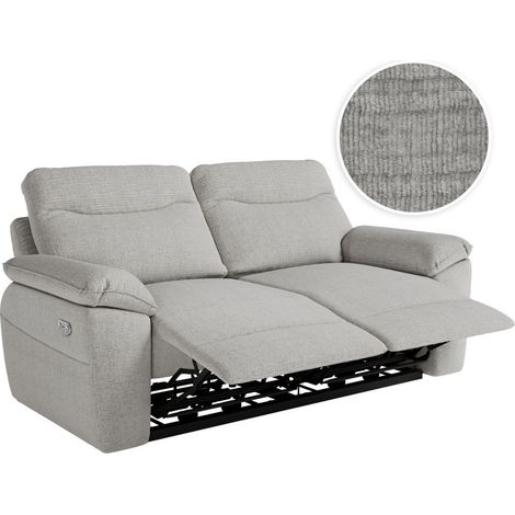 Canapé de relaxation électrique ROSS 3 places en tissu texturé 3D - Gris clair